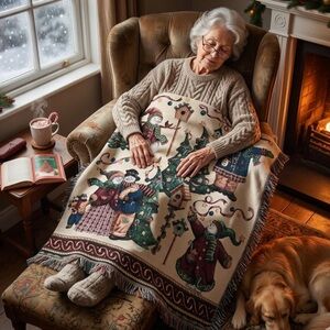 VTG Vicky Howard Snowman Tapestry Throw Christmas Holiday Winter 48x66”